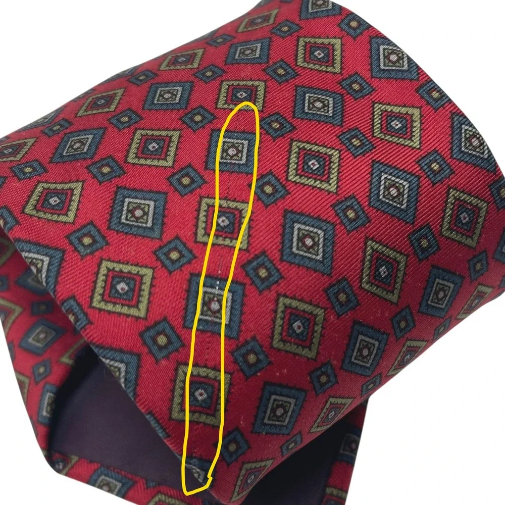 Vintage‎ Liberty Of London 100% Silk Tie Deep Red Geometric Diamonds Classic